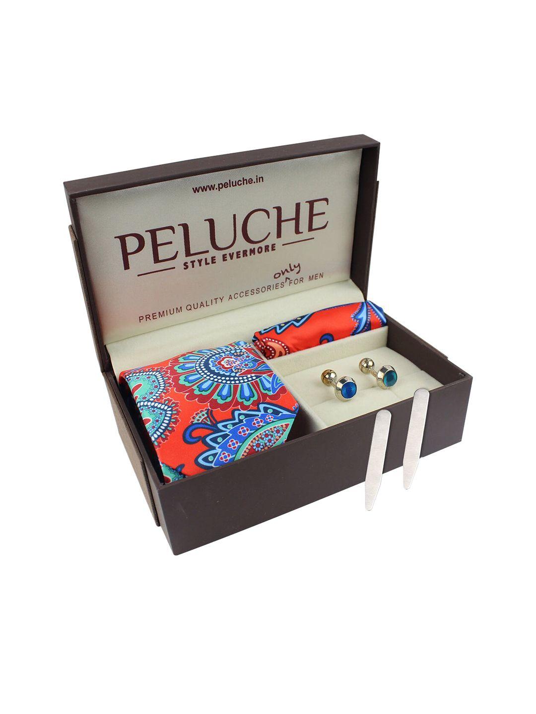 peluche men red & silver-toned pure cotton accessory gift set