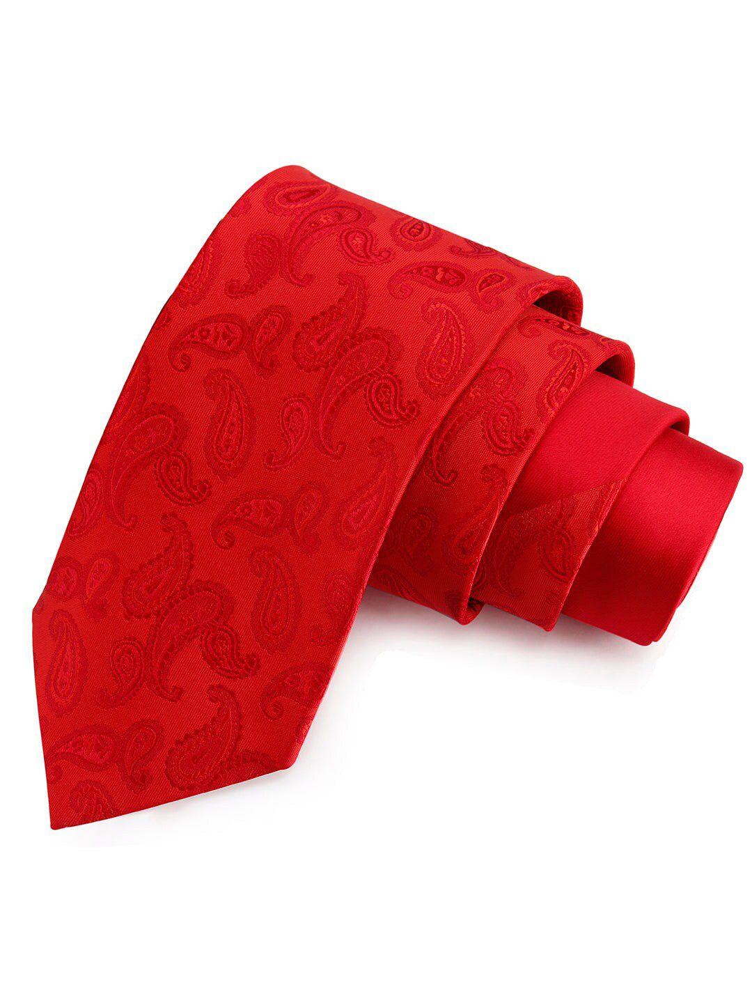 peluche men red woven design broad tie