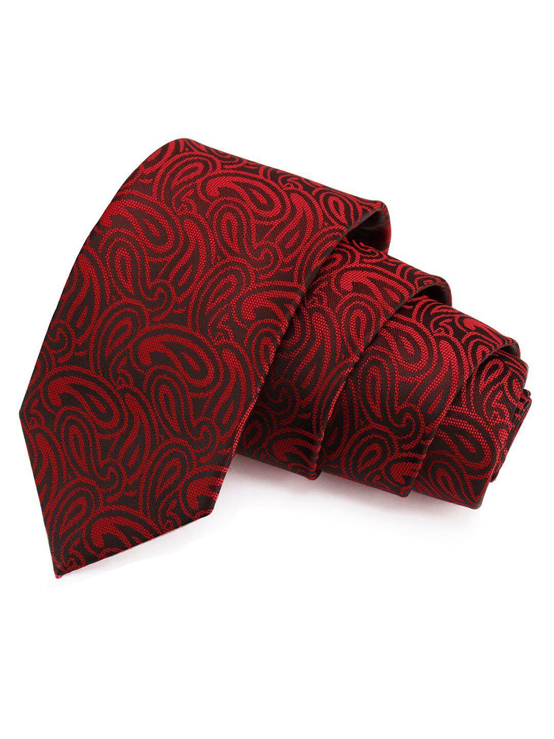 peluche men red woven design broad tie