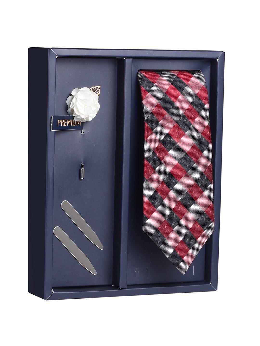 peluche red & black checked broad tie gift box