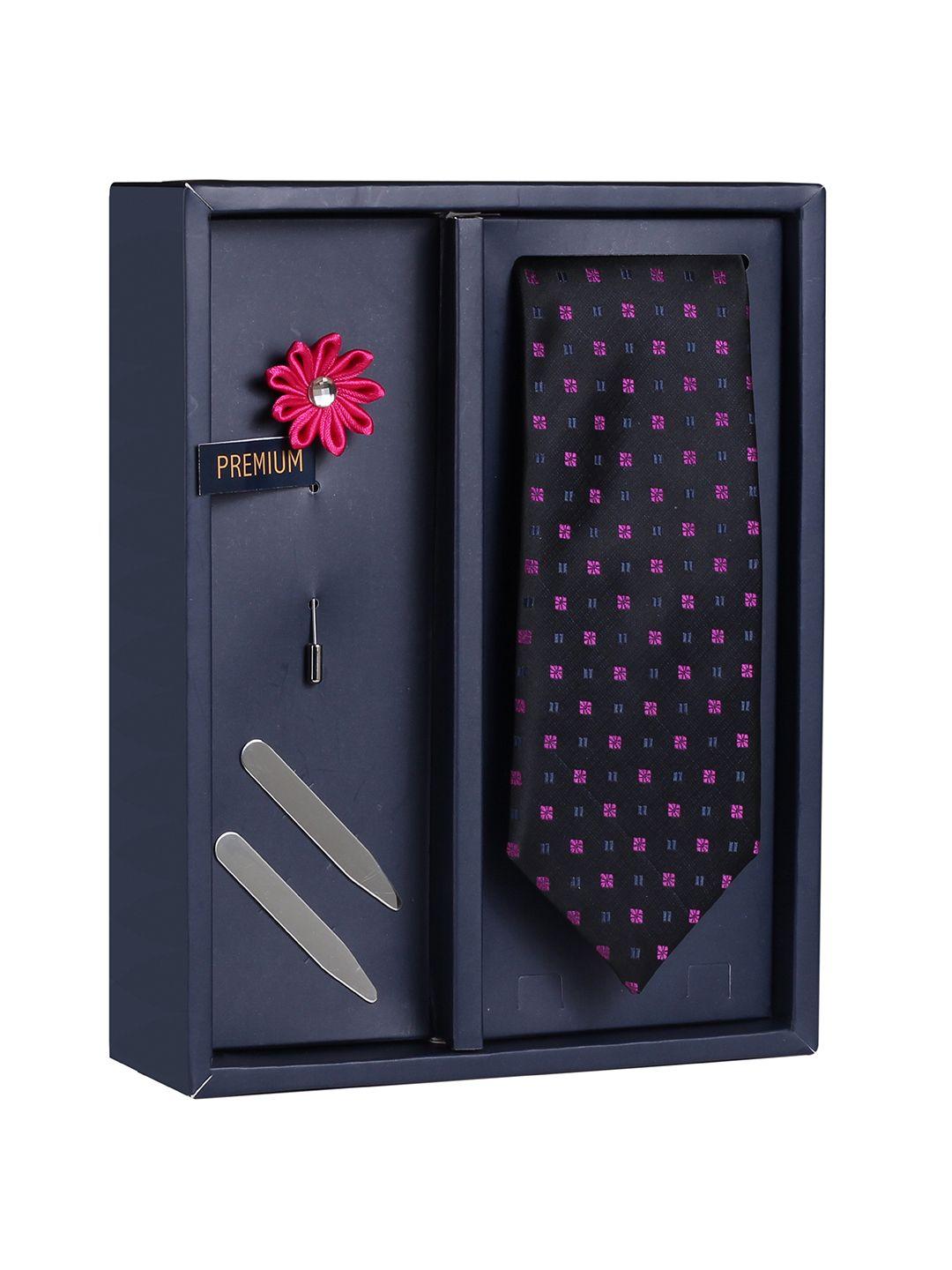 peluche the elegant dots black & pink printed broad tie gift box