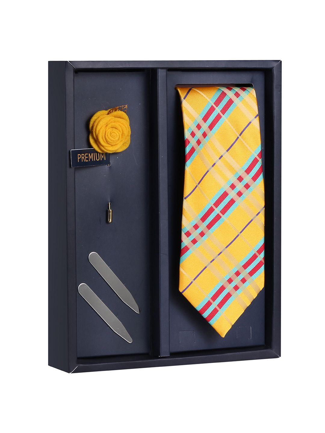 peluche the elegant yellow & red striped broad tie gift box