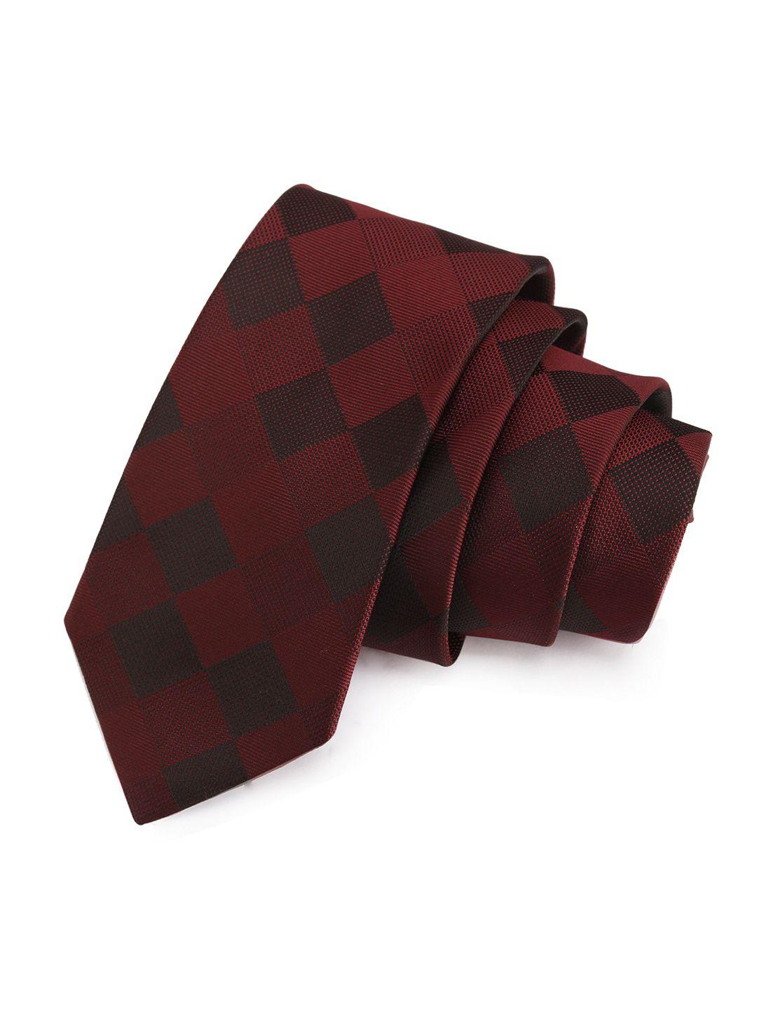 peluche the maroon droon maroon & black checked broad tie gift box