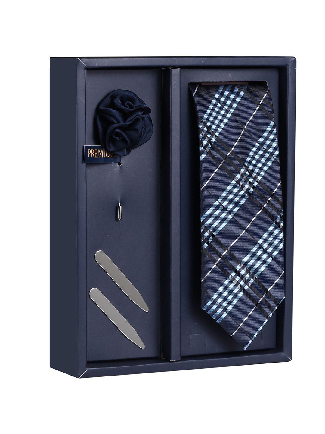 peluche the plum assort blue & black checked broad tie gift box