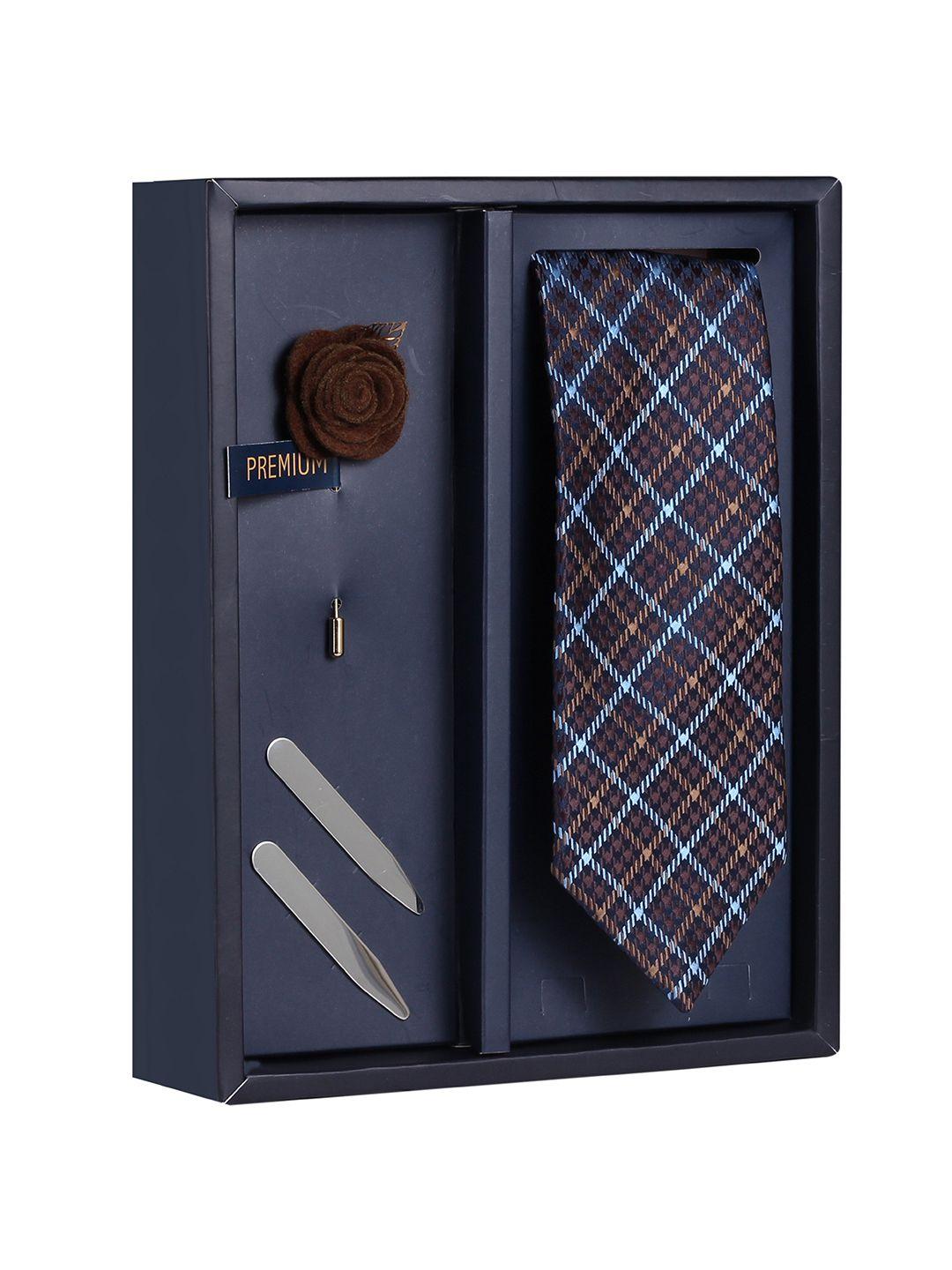 peluche the rosy affair brown & blue checked broad tie gift box
