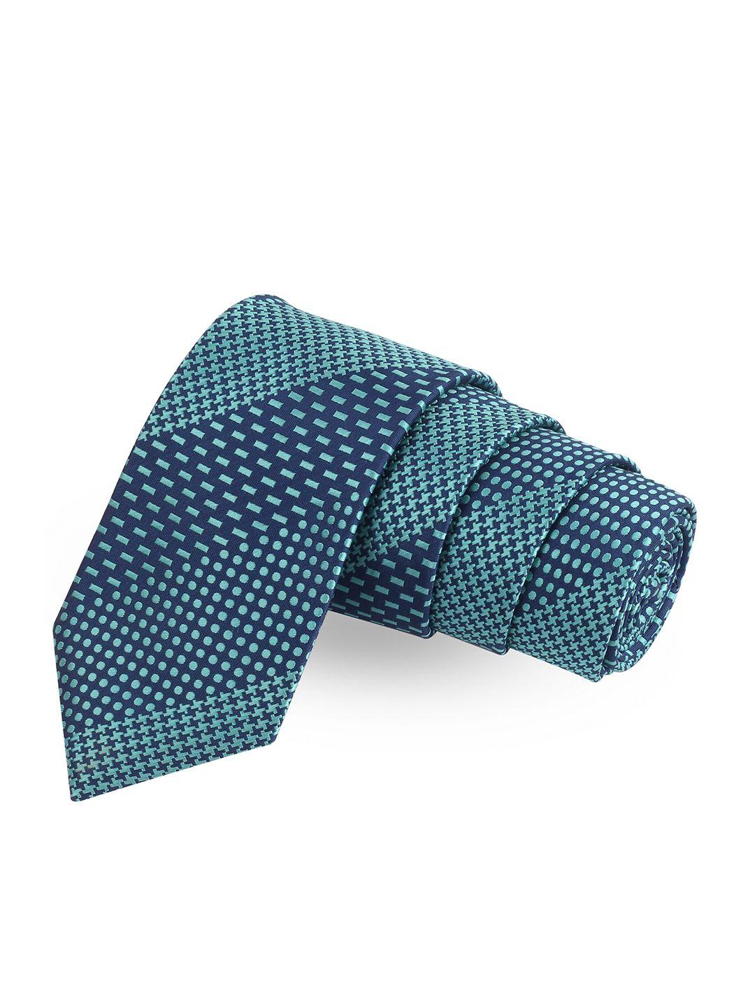 peluche the stylish duo blue woven design broad tie - three piece gift box