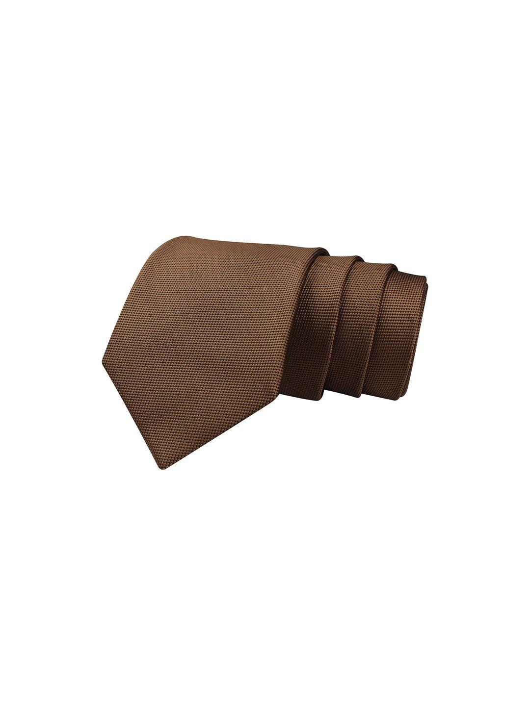 peluche unisex brown woven design skinny tie