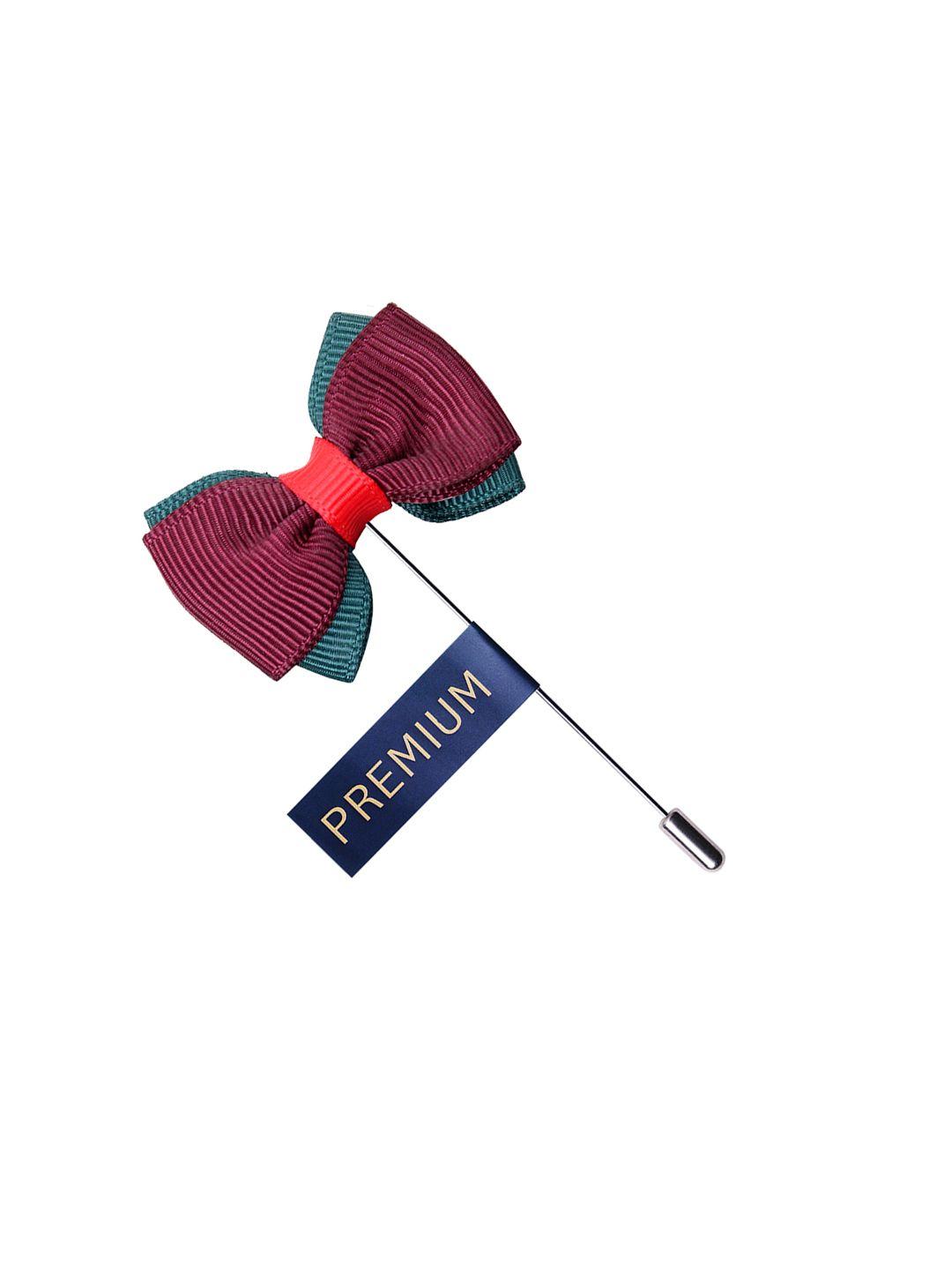 peluche unisex maroon & teal blue bow lapel pin