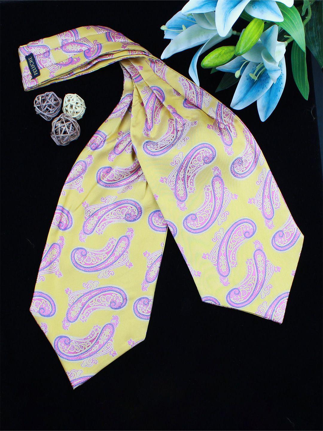 peluche unisex yellow & purple woven design cravat