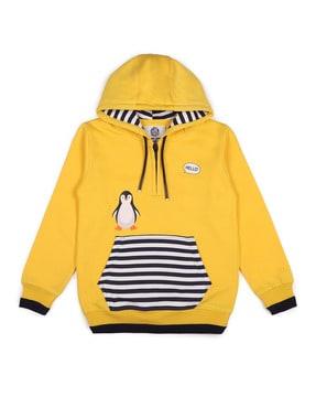 penguin print hoodie with kangaroo pocket