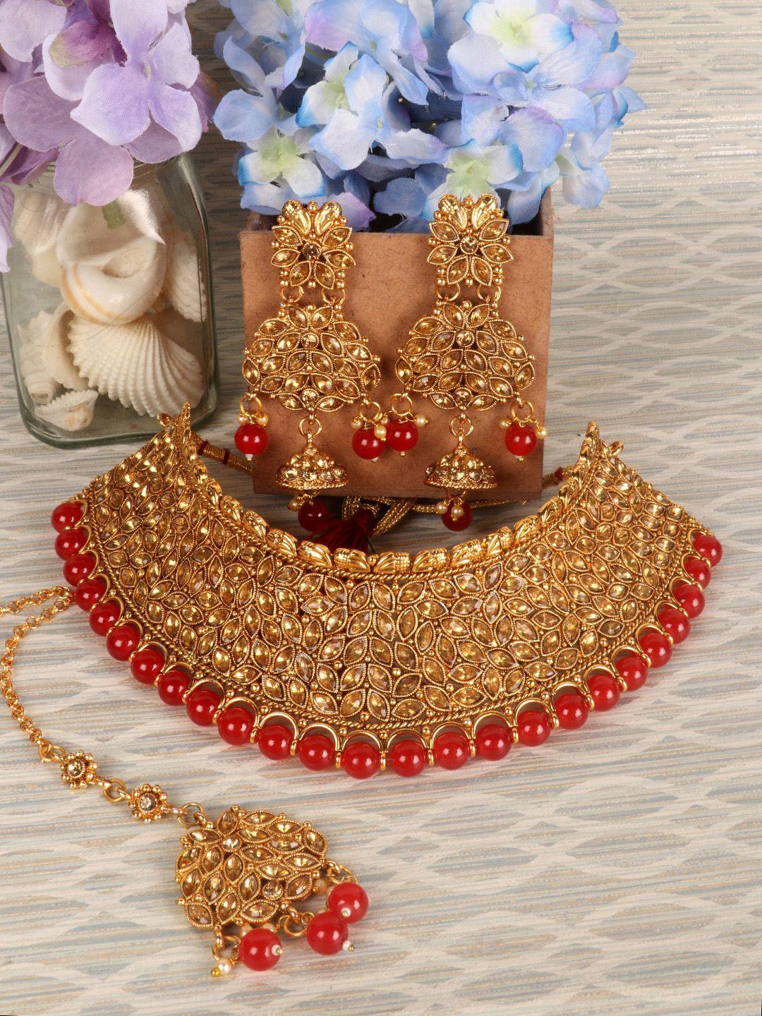 penny jewels gold-plated & red stone studded choker set