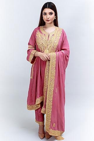 peony pink embroidered kurta set