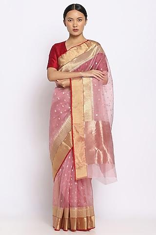peony pink silk handwoven saree