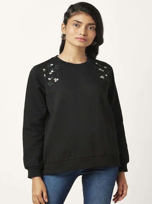 people by pantaloons black cotton embroidered sweatshirt