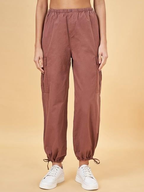 people by pantaloons brown cotton joggers