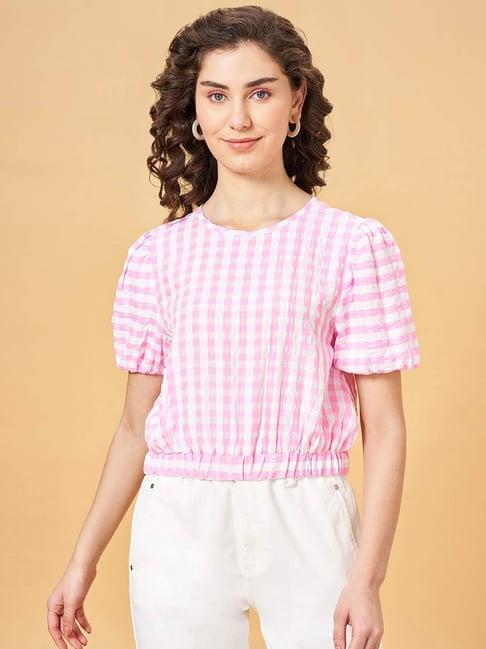 people by pantaloons pink chequered top
