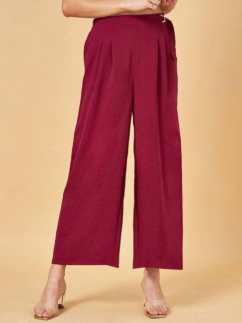 people by pantaloons red self pattern flared pants
