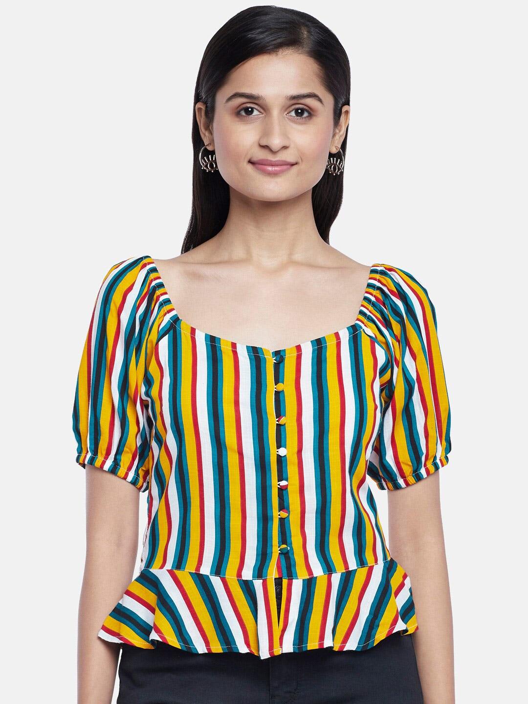people multicoloured striped top