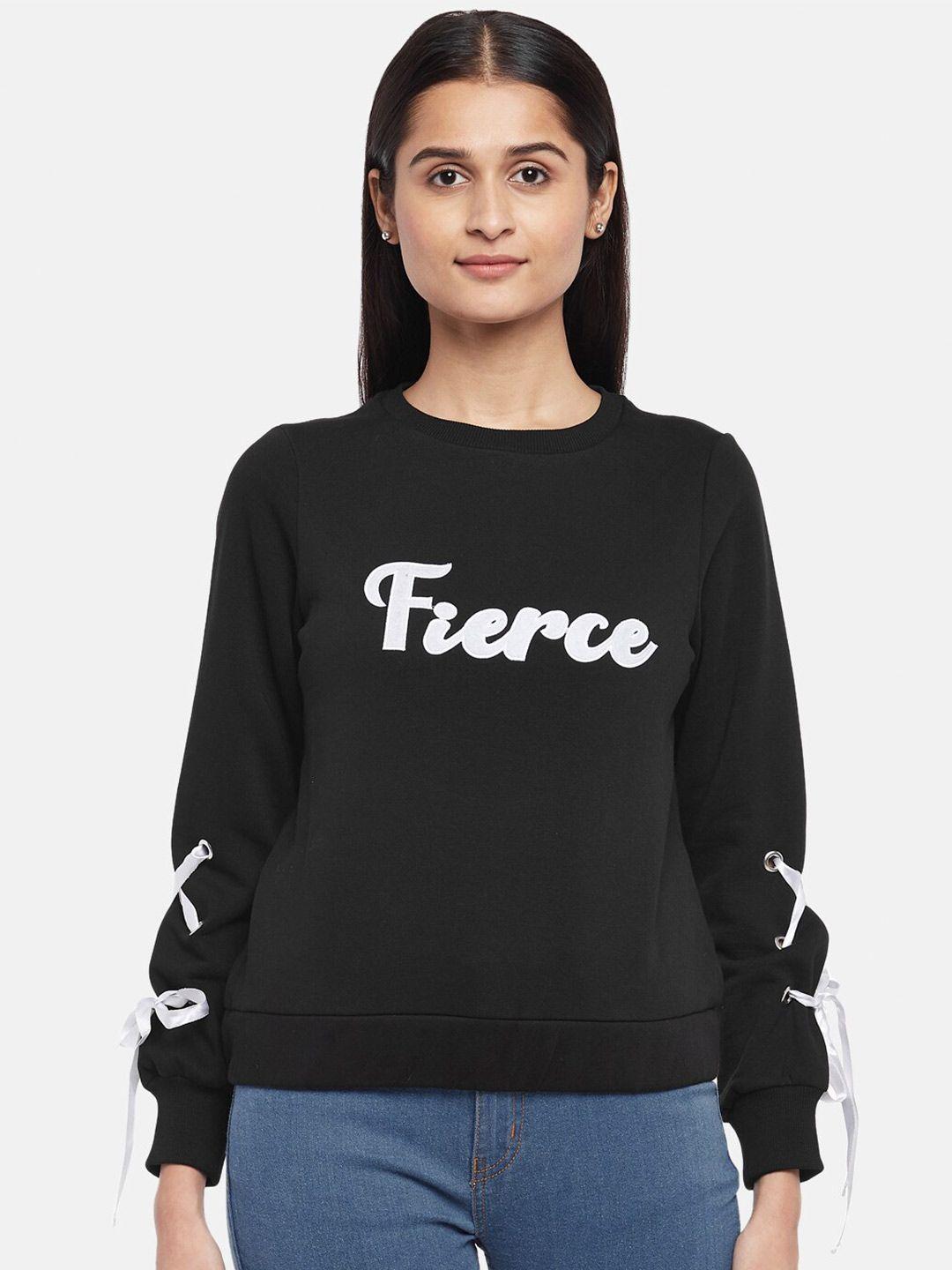 people women black & white typography pure cotton sweatshirt