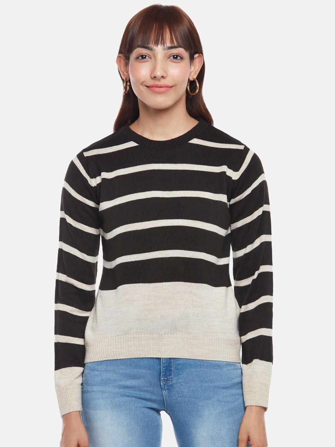people women brown & white striped pullover