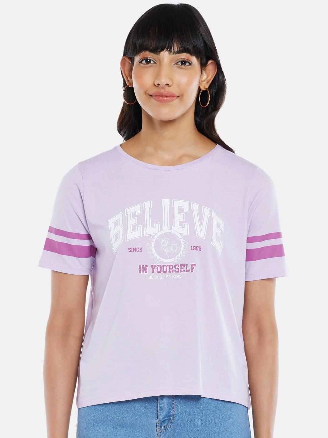 people women lavender varsity printed t-shirt
