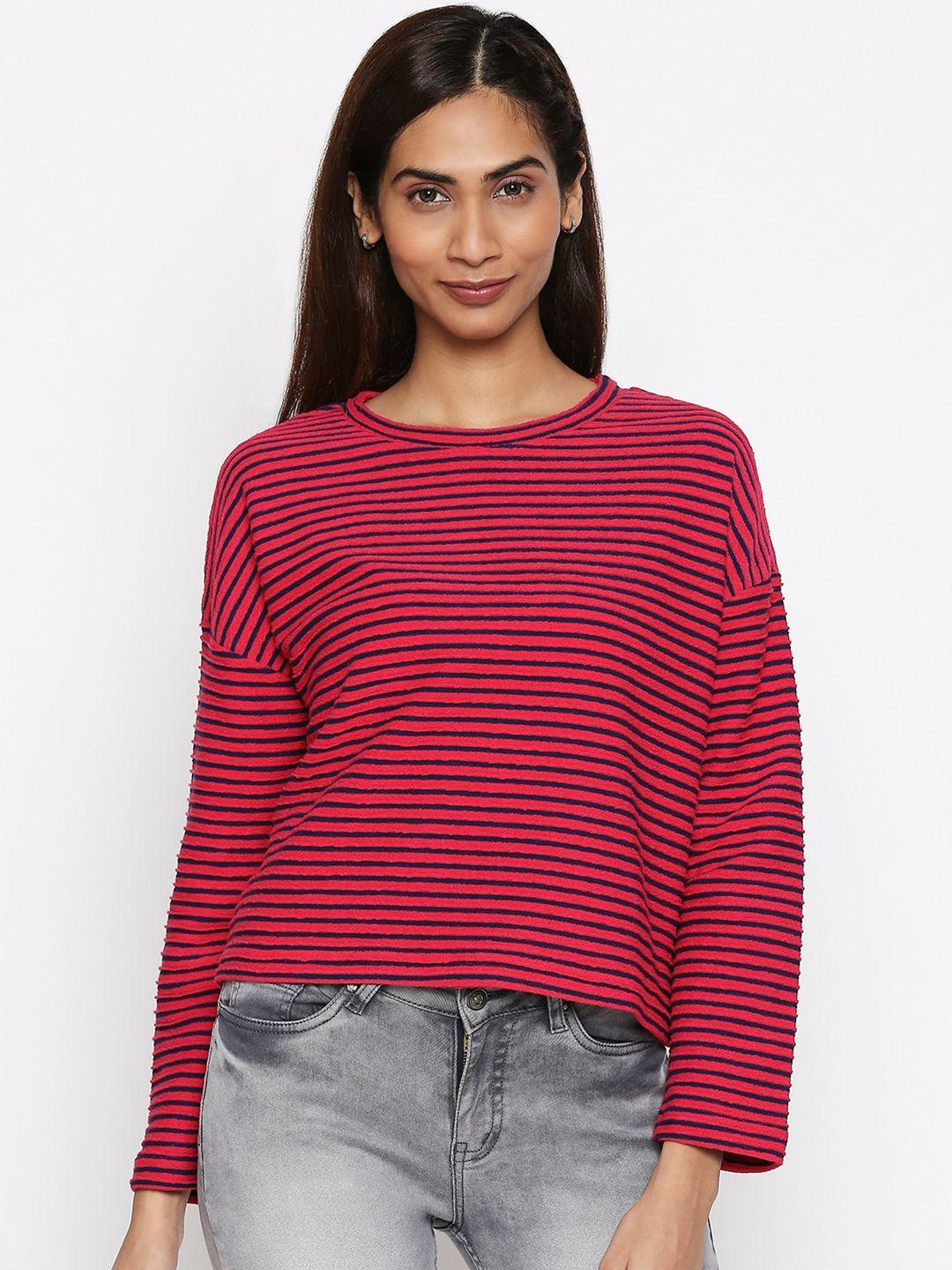 people women pink & blue striped cotton sweatshirt