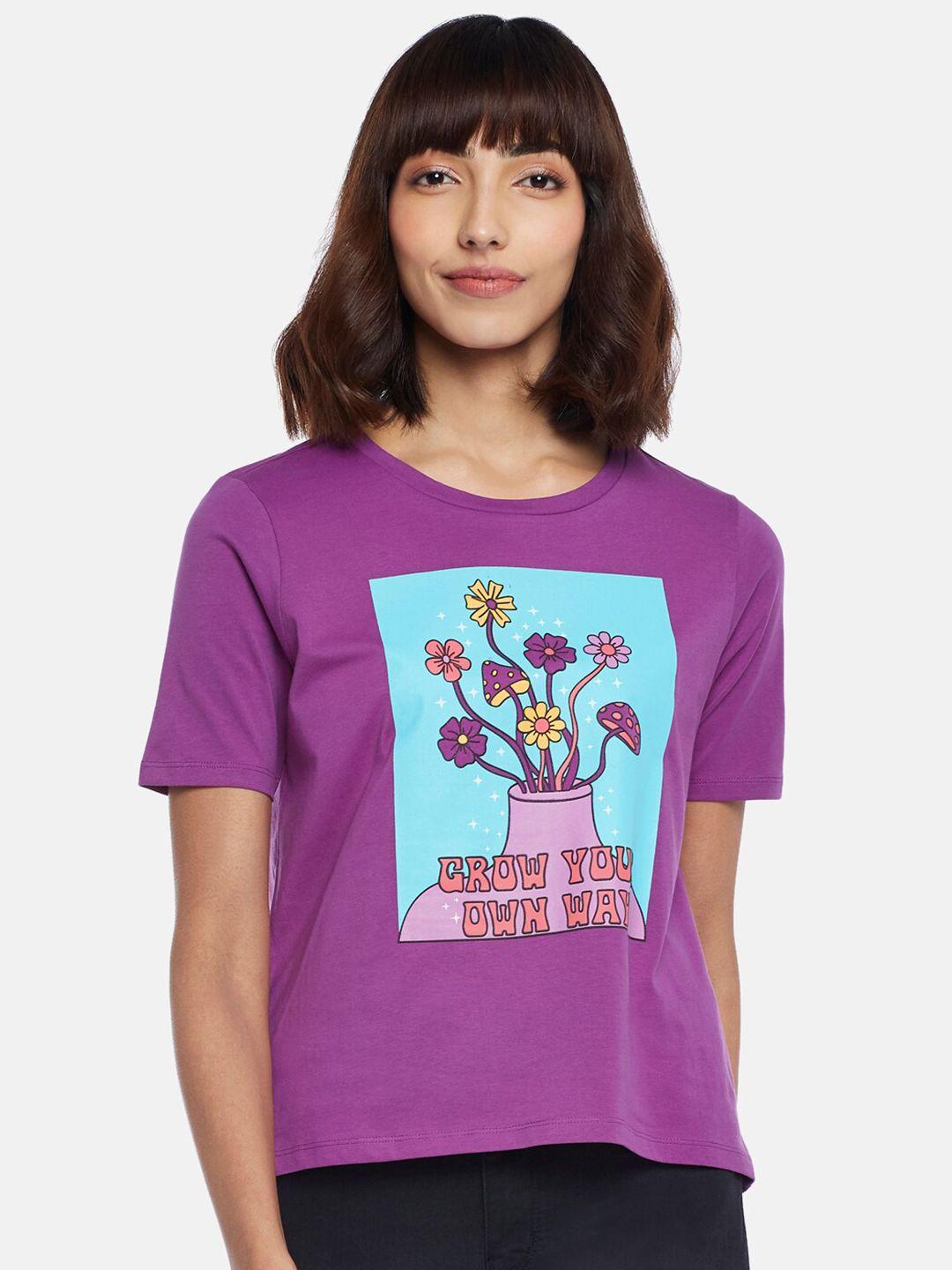 people women purple graphic printed t-shirt