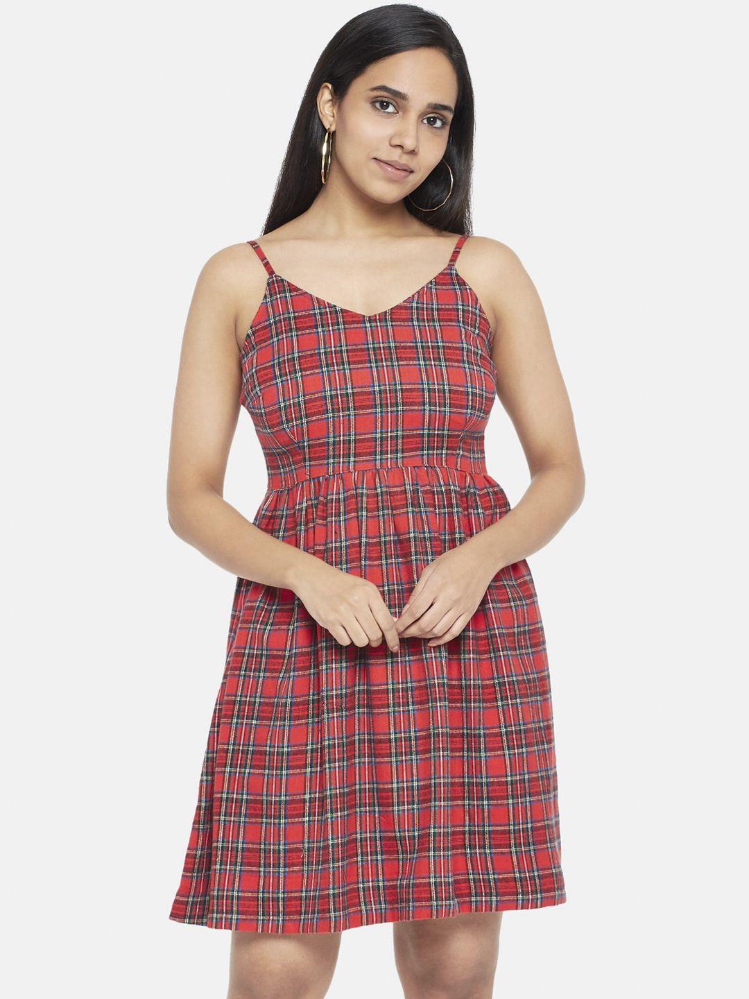 people women red & blue checked dress
