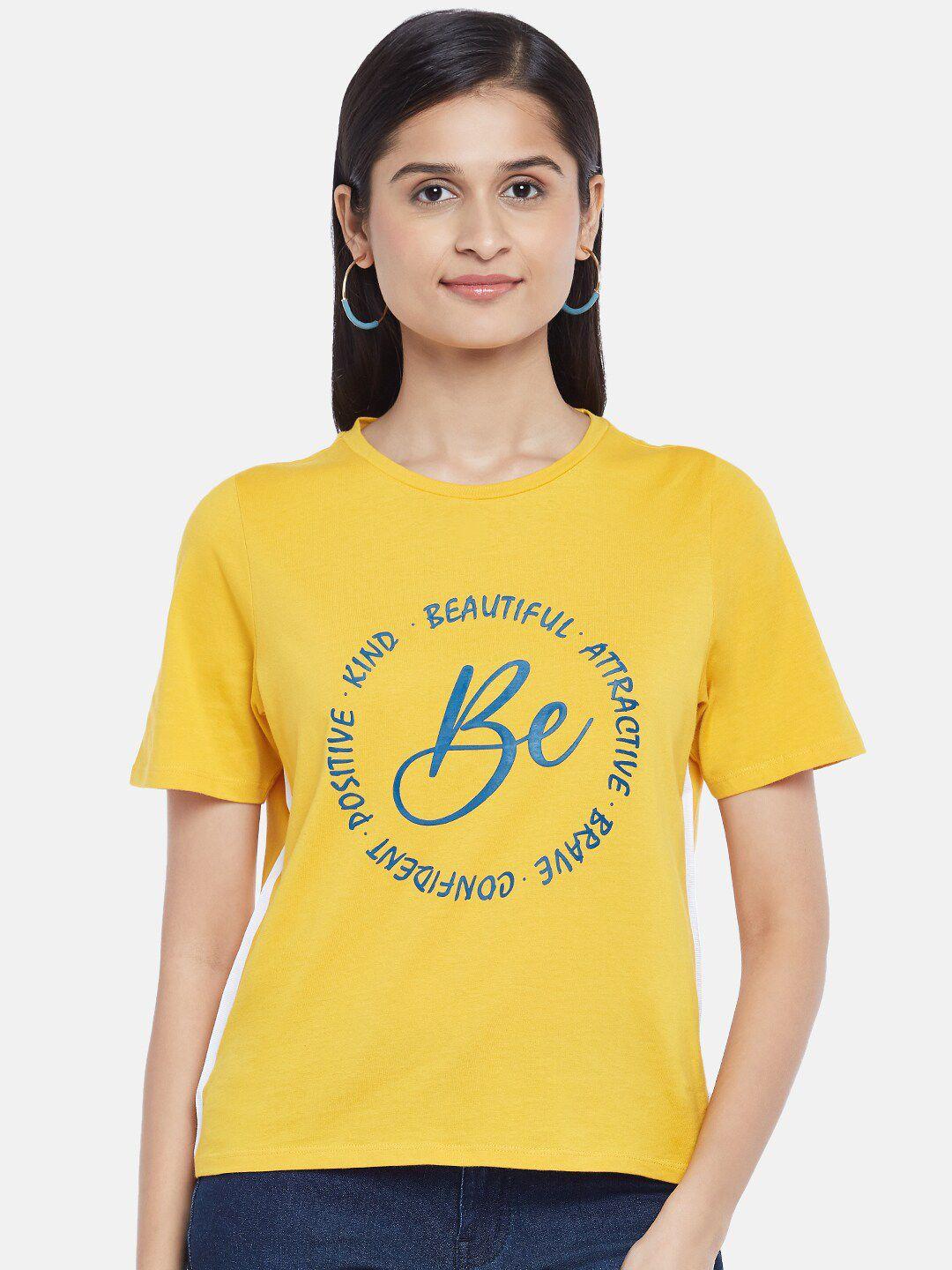 people women yellow typography printed t-shirt