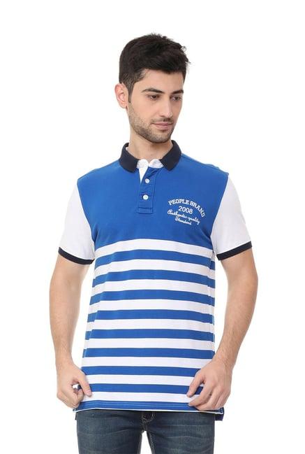 people blue & white cotton polo t-shirt