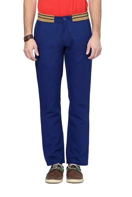 people blue regular fit flat front trousers