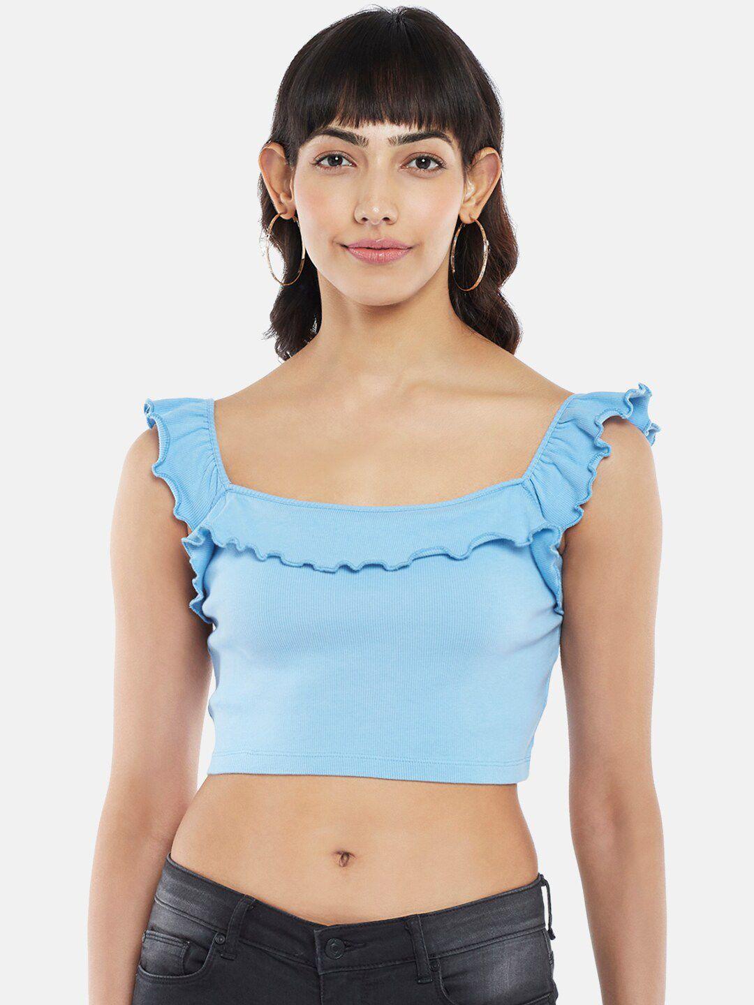 people blue ruffles crop top