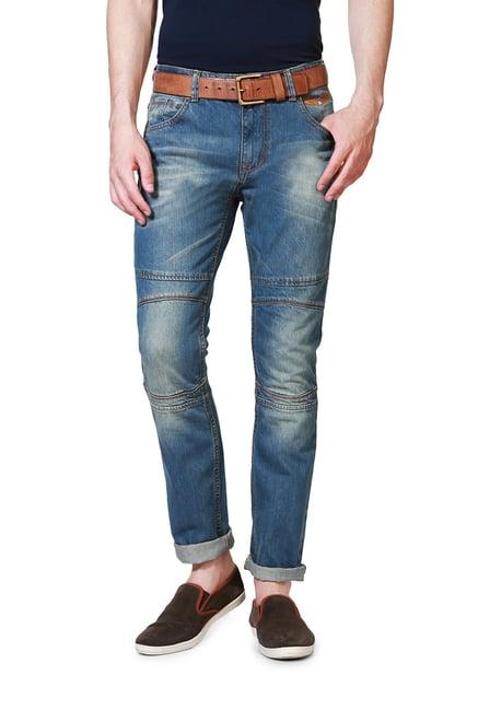 people blue slim fit mid rise solid jeans