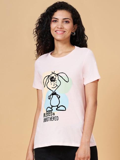 people by pantaloons baby pink cotton graphic print t-shirt