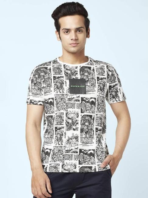 people by pantaloons black & white cotton slim fit printed t-shirt