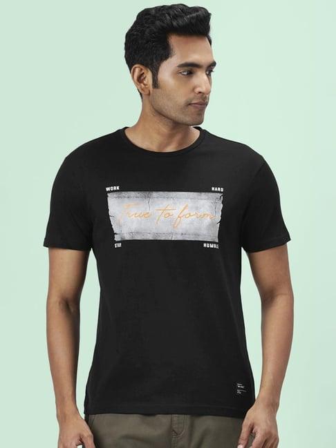 people by pantaloons black cotton slim fit printed t-shirt