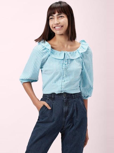 people by pantaloons blue cotton printed top