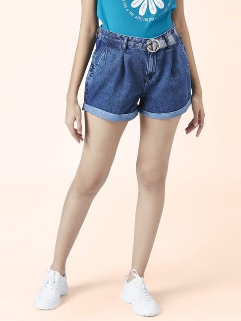 people by pantaloons blue cotton shorts