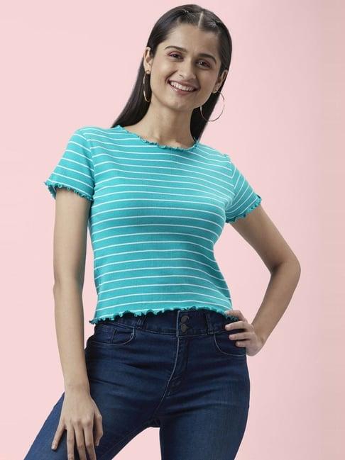 people by pantaloons blue cotton striped top