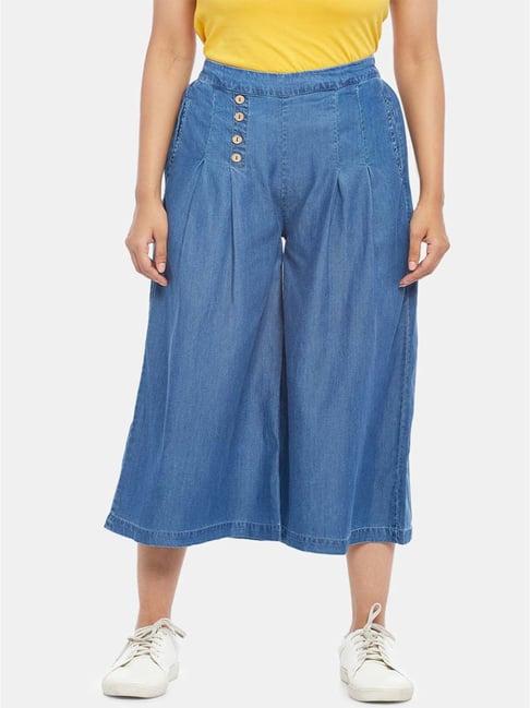 people by pantaloons blue flare fit denim culottes