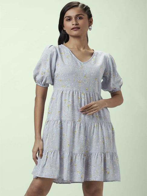 people by pantaloons blue printed a-line dress