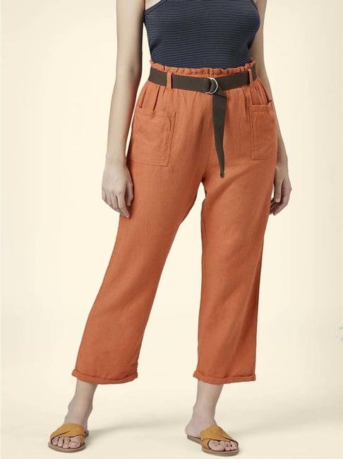 people by pantaloons brown cotton cropped pants