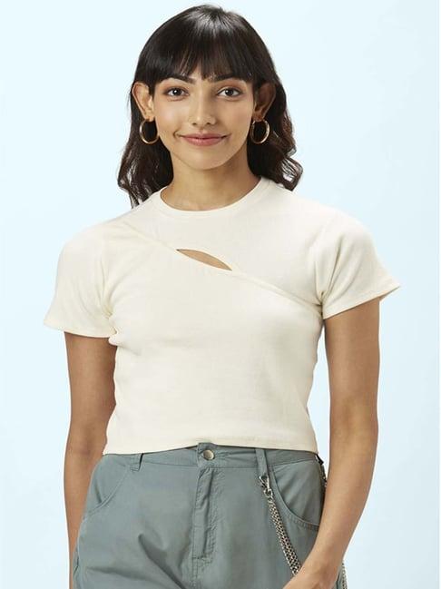 people by pantaloons cream cotton top