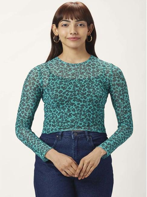 people by pantaloons green cotton floral print top