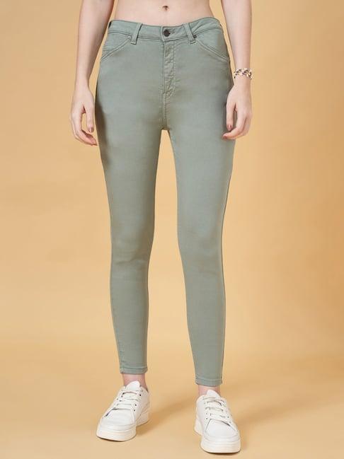 people by pantaloons green cotton mid rise jeans