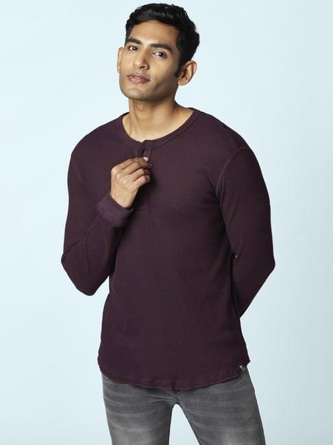 people by pantaloons maroon cotton slim fit t-shirt