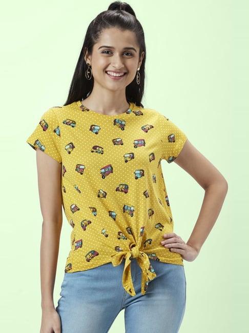 people by pantaloons mustard cotton printed top