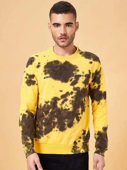 people by pantaloons mustard cotton regular fit printed sweatshirt