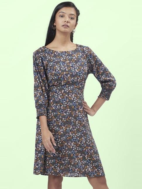 people by pantaloons navy printed a-line dress