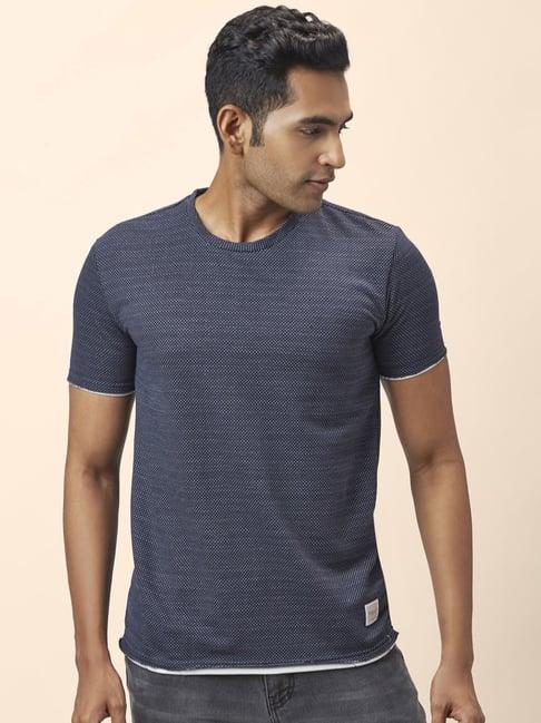 people by pantaloons navy regular fit texture t-shirt